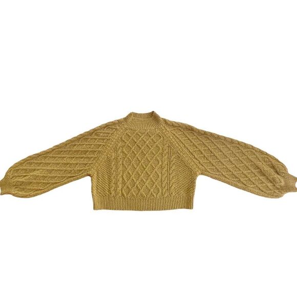 Free People Parfait Pullover Sweater Large Diamond Pattern Dolman Sleeve Gold - Picture 5 of 10